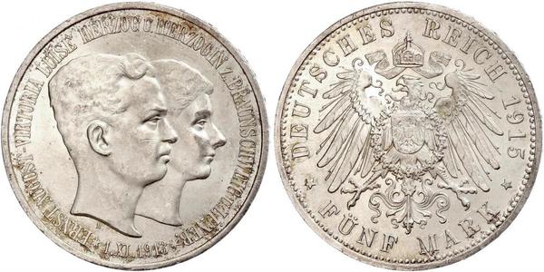 5 Mark Ducato di Brunswick (1815 - 1918) Argento Ernesto Augusto III di Brunswick (1887 - 1953)