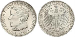 5 Mark Germania Ovest (1949-1990) Argento Joseph Freiherr von Eichendorff