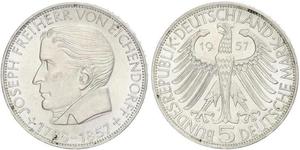 5 Mark Germania Ovest (1949-1990) Argento Joseph Freiherr von Eichendorff