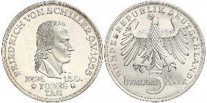 5 Mark Germania Ovest (1949-1990) Argento Friedrich Schiller