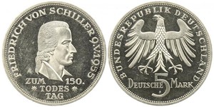 5 Mark Germania Ovest (1949-1990) Argento Friedrich Schiller