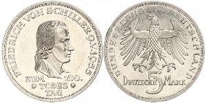 5 Mark Germania Ovest (1949-1990) Argento Friedrich Schiller