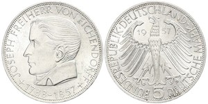 5 Mark Germania Ovest (1949-1990) Argento Joseph Freiherr von Eichendorff