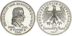 5 Mark Germania Ovest (1949-1990) Argento Friedrich Schiller