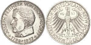 5 Mark Germania Ovest (1949-1990) Argento Joseph Freiherr von Eichendorff