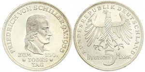 5 Mark Germania Ovest (1949-1990) Argento Friedrich Schiller