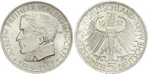 5 Mark Germania Ovest (1949-1990) Argento Joseph Freiherr von Eichendorff