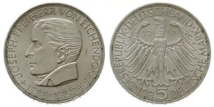 5 Mark Germania Ovest (1949-1990) Argento Joseph Freiherr von Eichendorff