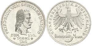 5 Mark Germania Ovest (1949-1990) Argento Friedrich Schiller