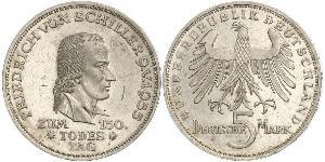 5 Mark Germania Ovest (1949-1990) Argento Friedrich Schiller