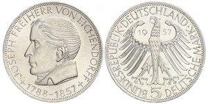 5 Mark Germania Ovest (1949-1990) Argento Joseph Freiherr von Eichendorff