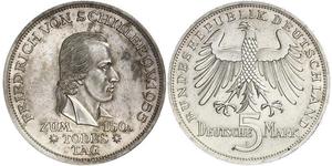 5 Mark Germania Ovest (1949-1990) Argento Friedrich Schiller