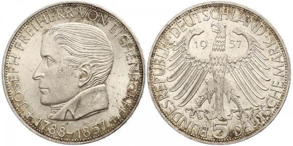 5 Mark Germania Ovest (1949-1990) Argento Joseph Freiherr von Eichendorff