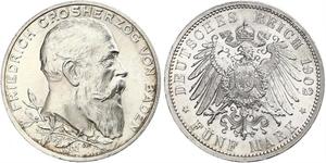 5 Mark Grand Duchy of Baden (1806-1918) / Impero tedesco (1871-1918) Argento Federico I di Baden (1826 - 1907)