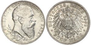 5 Mark Grand Duchy of Baden (1806-1918) / Impero tedesco (1871-1918) Argento Federico I di Baden (1826 - 1907)