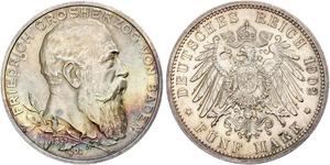 5 Mark Grand Duchy of Baden (1806-1918) / Impero tedesco (1871-1918) Argento Federico I di Baden (1826 - 1907)