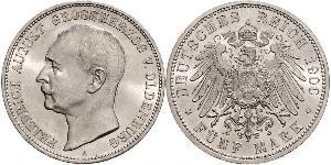 5 Mark Grand Duchy of Oldenburg (1814 - 1918) Argento Federico Augusto III di Sassonia (1865-1932)