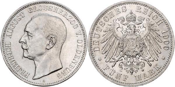 5 Mark Grand Duchy of Oldenburg (1814 - 1918) Argento Federico Augusto III di Sassonia (1865-1932)