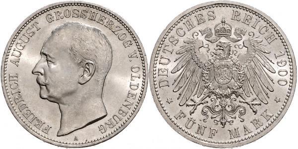 5 Mark Grand Duchy of Oldenburg (1814 - 1918) Argento Federico Augusto III di Sassonia (1865-1932)