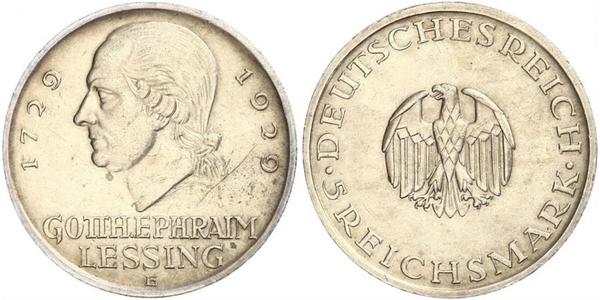 5 Mark Impero tedesco (1871-1918) Argento Gotthold Ephraim Lessing