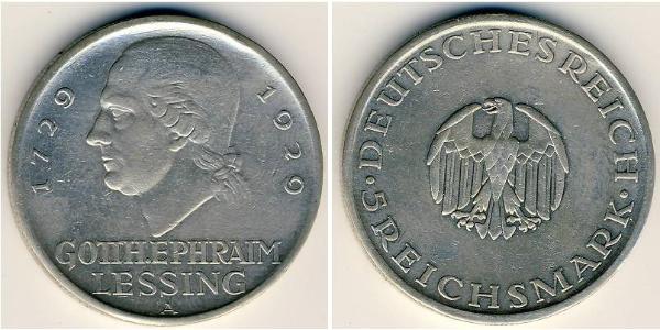5 Mark Impero tedesco (1871-1918) Argento Gotthold Ephraim Lessing