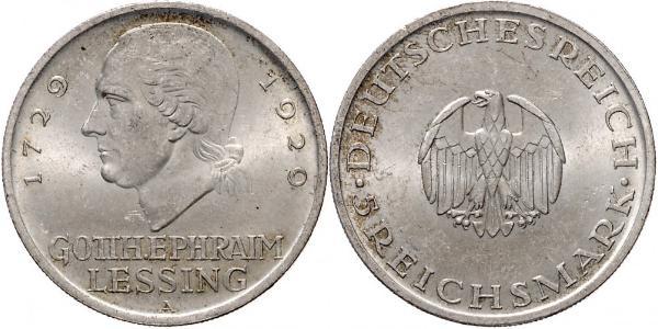 5 Mark Impero tedesco (1871-1918) Argento Gotthold Ephraim Lessing