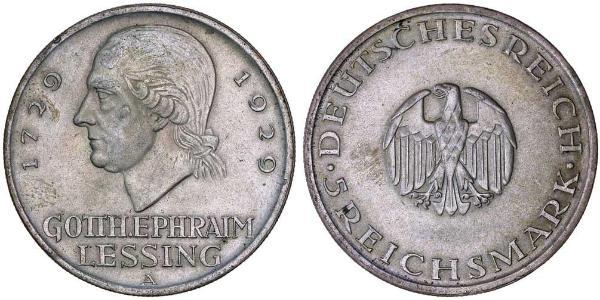5 Mark Impero tedesco (1871-1918) Argento Gotthold Ephraim Lessing