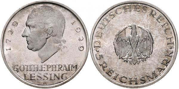 5 Mark Impero tedesco (1871-1918) Argento Gotthold Ephraim Lessing