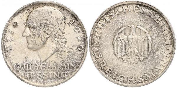 5 Mark Impero tedesco (1871-1918) Argento Gotthold Ephraim Lessing