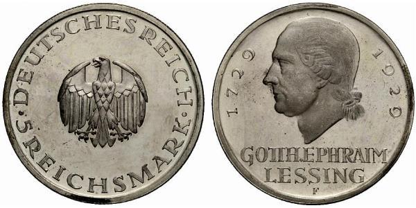 5 Mark Impero tedesco (1871-1918) Argento Gotthold Ephraim Lessing