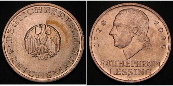 5 Mark Impero tedesco (1871-1918) Argento Gotthold Ephraim Lessing