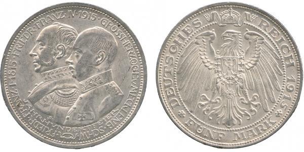 5 Mark Meclemburgo-Schwerin (1352-1918) Argento Frederick Francis IV, Grand Duke of Mecklenburg (1882 - 1945)
