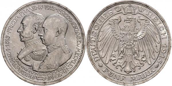 5 Mark Meclemburgo-Schwerin (1352-1918) Argento Frederick Francis IV, Grand Duke of Mecklenburg (1882 - 1945)