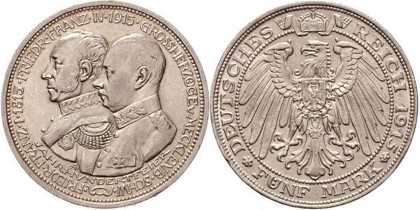 5 Mark Meclemburgo-Schwerin (1352-1918) Argento Frederick Francis IV, Grand Duke of Mecklenburg (1882 - 1945)