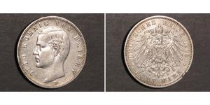 5 Mark Regno di Baviera (1806 - 1918) Argento Ottone di Baviera(1848 – 1916)