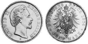 5 Mark Regno di Baviera (1806 - 1918) Argento Ludovico II di Baviera(1845 – 1886)