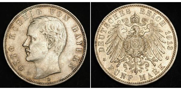 5 Mark Regno di Baviera (1806 - 1918) Argento Ottone di Baviera(1848 – 1916)