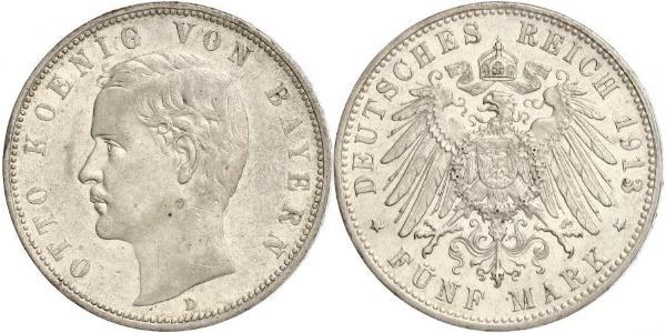 5 Mark Regno di Baviera (1806 - 1918) Argento Ottone di Baviera(1848 – 1916)