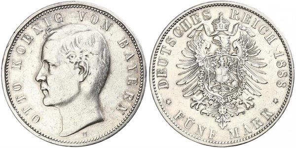 5 Mark Regno di Baviera (1806 - 1918) Argento Ottone di Baviera(1848 – 1916)