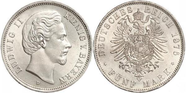 5 Mark Regno di Baviera (1806 - 1918) Argento Ludovico II di Baviera(1845 – 1886)