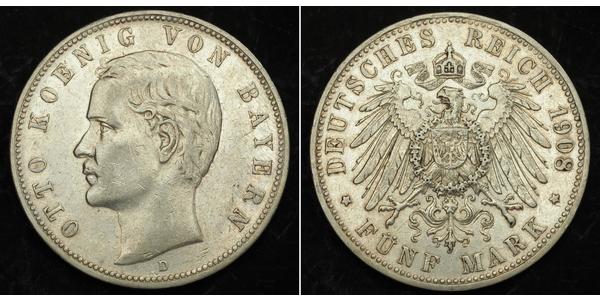 5 Mark Regno di Baviera (1806 - 1918) Argento Ottone di Baviera(1848 – 1916)