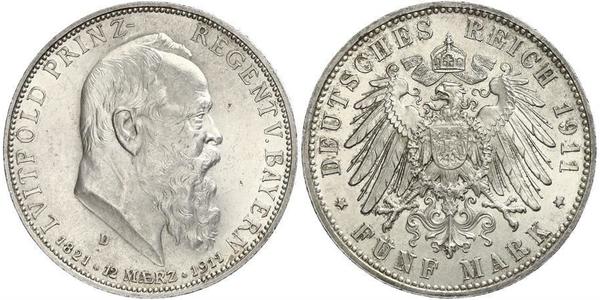 5 Mark Regno di Baviera (1806 - 1918) Argento Ottone di Baviera(1848 – 1916)