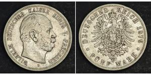 5 Mark Regno di Prussia (1701-1918) Argento Wilhelm I, German Emperor (1797-1888)