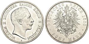 5 Mark Regno di Prussia (1701-1918) Argento Wilhelm II, German Emperor (1859-1941)