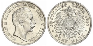 5 Mark Regno di Prussia (1701-1918) Argento Wilhelm II, German Emperor (1859-1941)