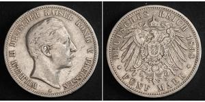 5 Mark Regno di Prussia (1701-1918) Argento Wilhelm II, German Emperor (1859-1941)