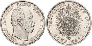 5 Mark Regno di Prussia (1701-1918) Argento Wilhelm I, German Emperor (1797-1888)