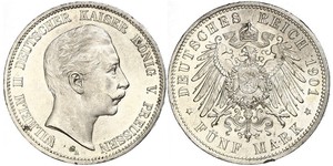 5 Mark Regno di Prussia (1701-1918) Argento Wilhelm II, German Emperor (1859-1941)