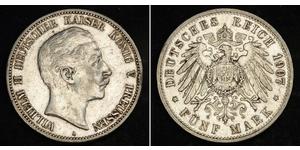 5 Mark Regno di Prussia (1701-1918) Argento Wilhelm II, German Emperor (1859-1941)