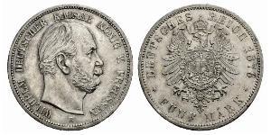 5 Mark Regno di Prussia (1701-1918) Argento Wilhelm I, German Emperor (1797-1888)